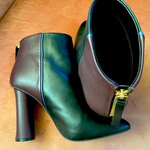Cabi Bisset Bootie - Leather Two Tone High Heel Ankle Boots